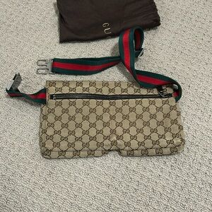 Gucci Brown and Green Belt Bag with Signature Design